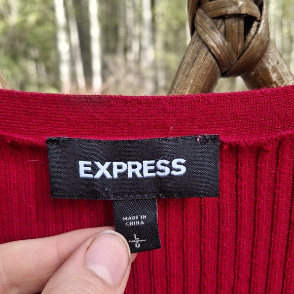 Express Red Ribbed Zip-Up Sweater - Picture 3 of 4